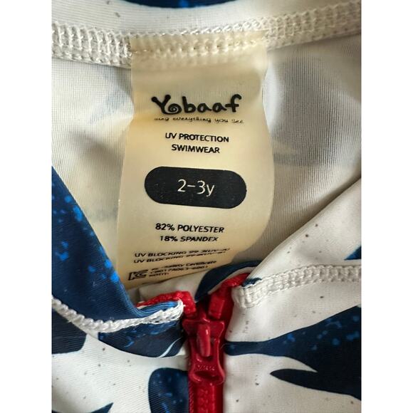 Toddler One Piece SwimSuit Zip Up Whales Nautical Blue Sz 2-3 - Picture 3 of 3